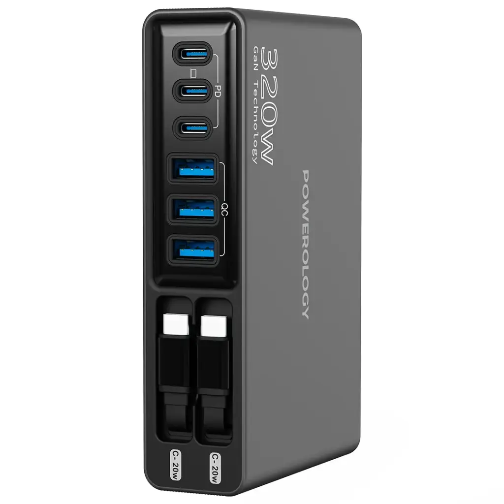 POWEROLOGY UNIVO GAN320W CHARGING STATION PD100W BLACK-PWCUQ049BK thumbnail 2