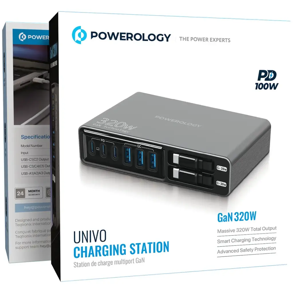 POWEROLOGY UNIVO GAN320W CHARGING STATION PD100W BLACK-PWCUQ049BK thumbnail 3