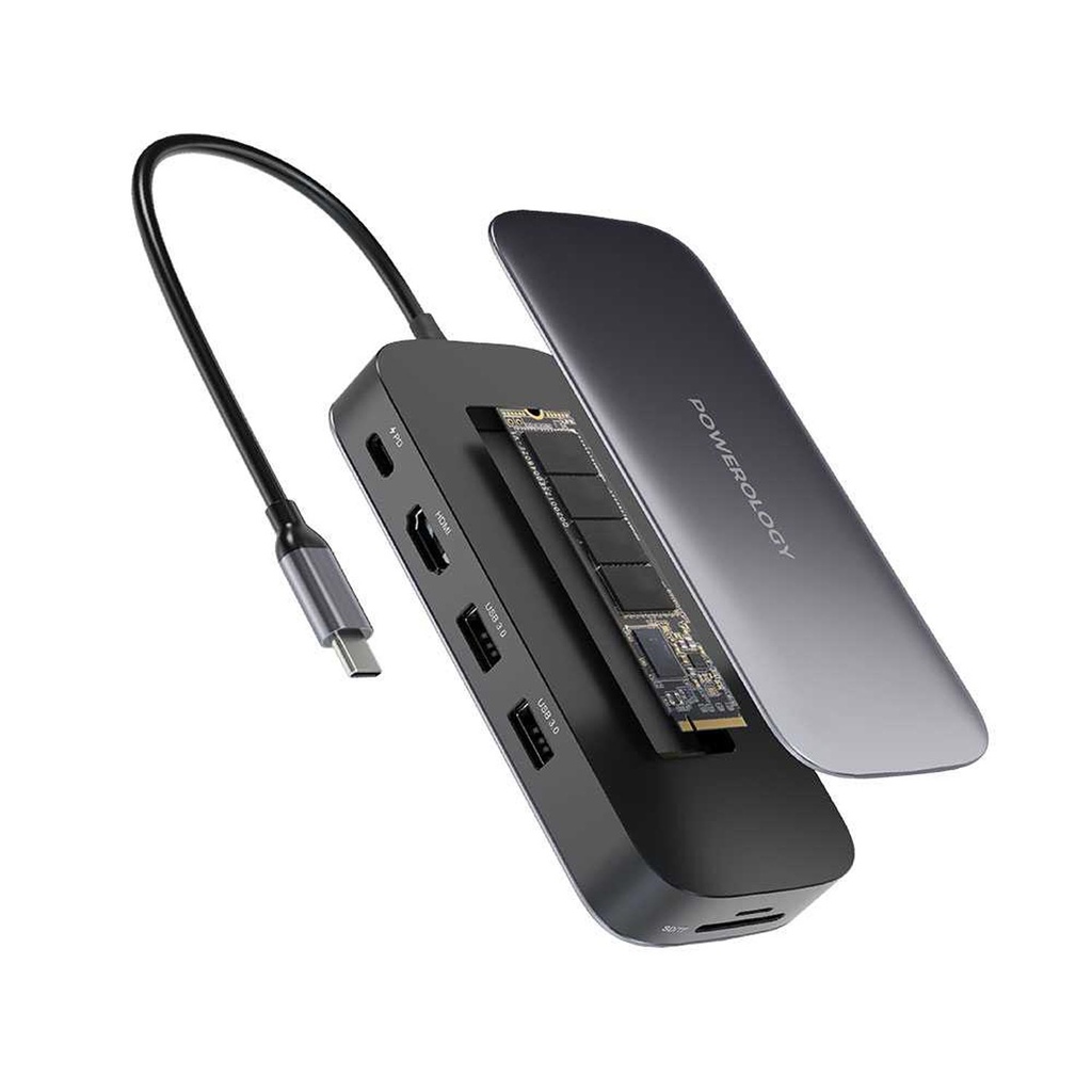 POWEROLOGY 256GB USB C AND SSD DRIVE ALL IN ONE CONNECTIVITY AND STORAGE 100W PWDSHB256