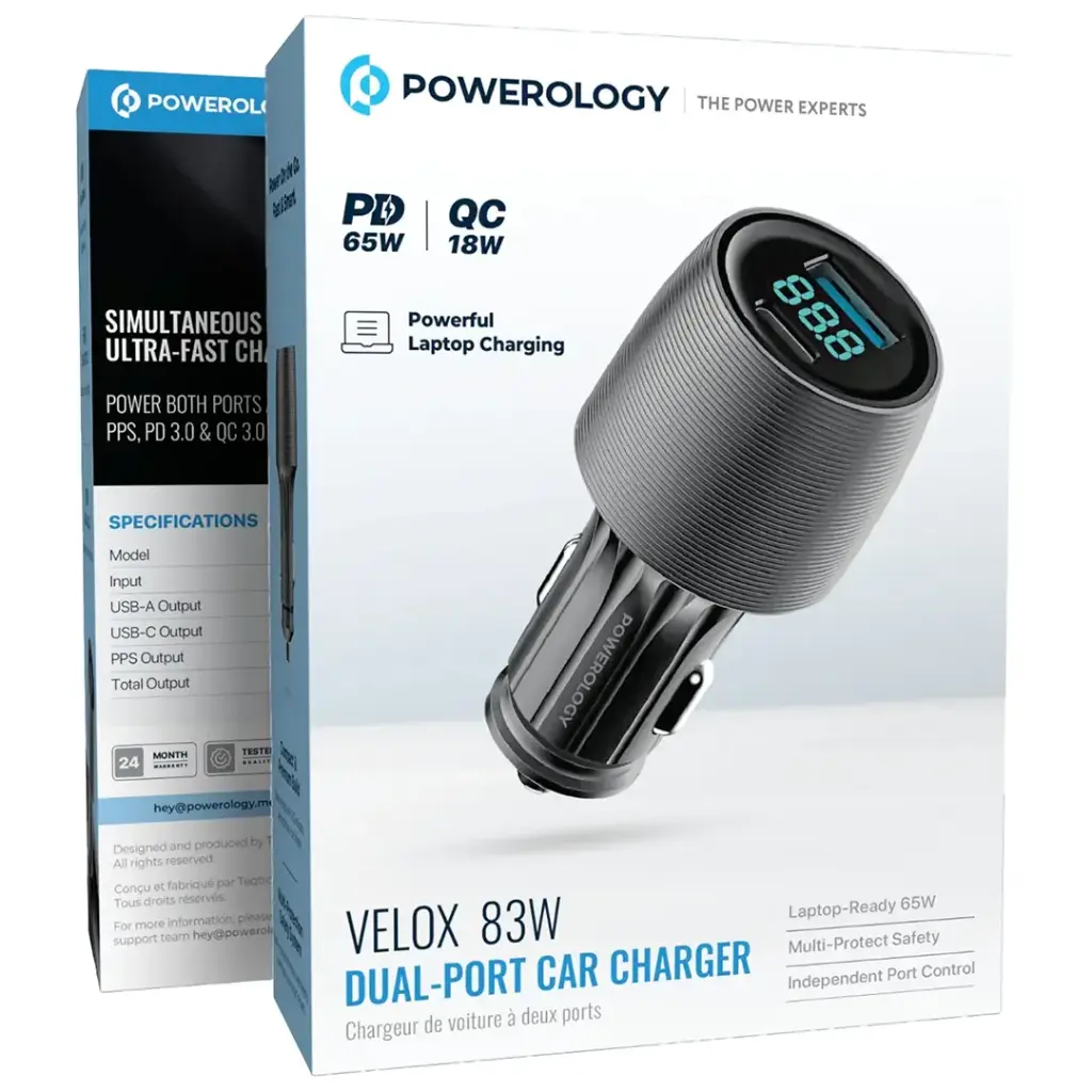POWEROLOGY VELOX 83W DUAL PORT CAR CHARGER BLACK PCCSR020BK thumbnail 4