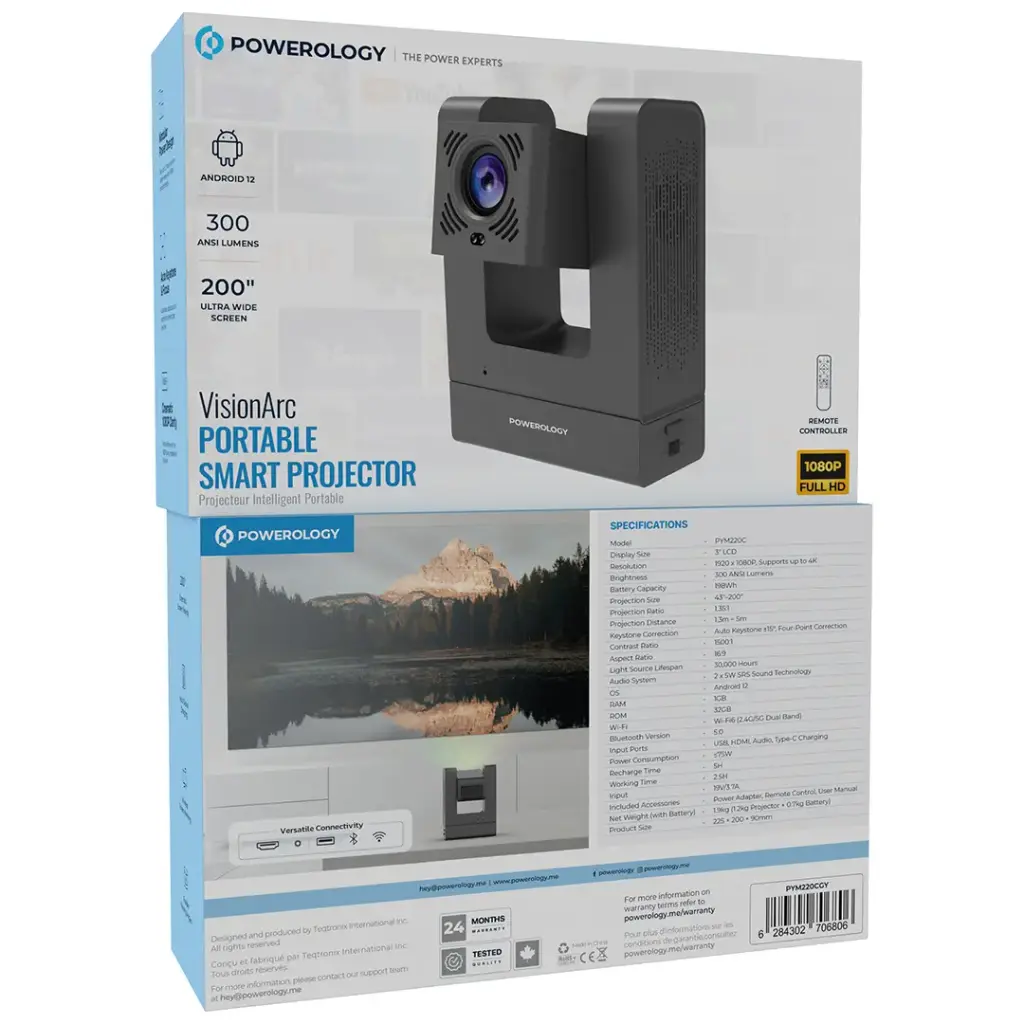 POWEROLOGY VISIONARC PORTABLE SMART PROJECTOR GRAY PYM220CGY thumbnail 2