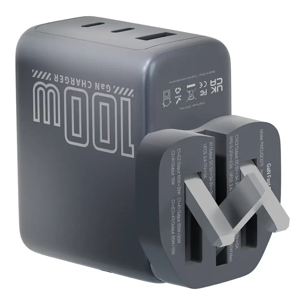 POWEROLOGY VOLTFLOW 100W AVS GAN WALL CHARGER GRAY PWCUQC070GY thumbnail 2