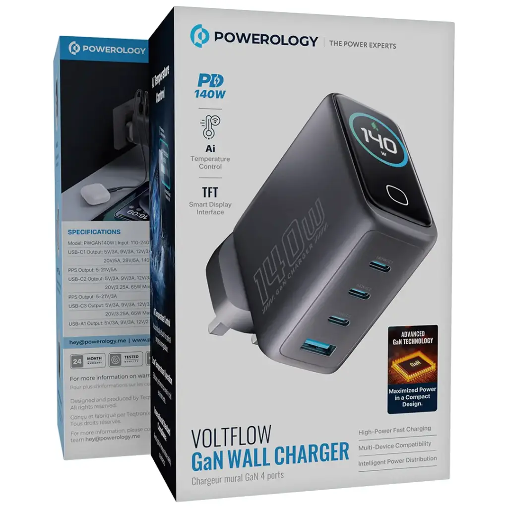 POWEROLOGY VOLTFLOW GAN WALL CHARGER PWGAN140WBK thumbnail 4