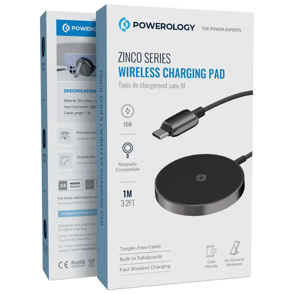 POWEROLOGY ZINCO SERIES WIRELESS CHARGING PAD DARK GREY PWC99DGY thumbnail 3