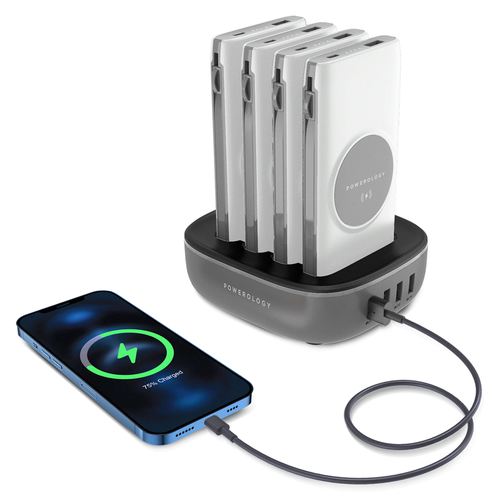 POWEROLOGY 4 IN 1 10000 MAH POWER BANK STATION BUILT IN CABLE WITH LIGHTNING AND TYPE C PPBCHA20