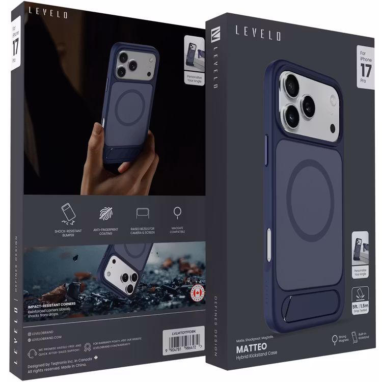 LEVELO MATTEO IPHONE 17 PRO HYBRID KICKSTAND CASE DARK BLUE LVLMTO17PDBK thumbnail 13