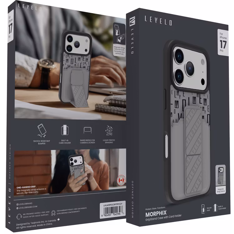 LEVELO MORPHIX IPHONE 17 PRO MAX GRIPSTAND CASE WITH CARD HOLDER CLOUD GREY LVLMRPMGCIP17PCGY thumbnail 3