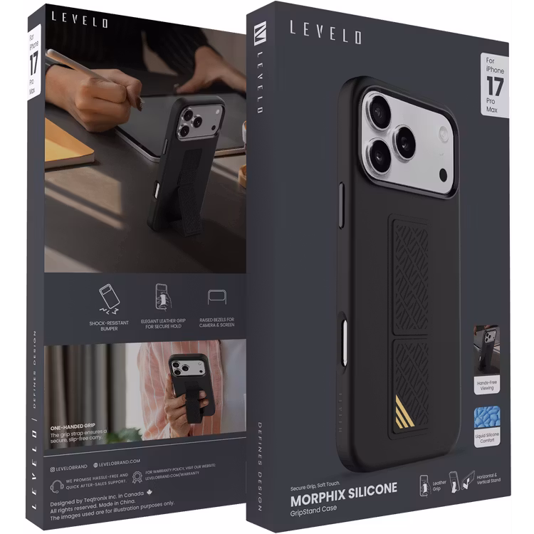 LEVELO IPHONE 17 PRO MORPHIX SILICONE CASE WOTH LEATHER GRIP BLACK LVLMRPS17PBK thumbnail 3