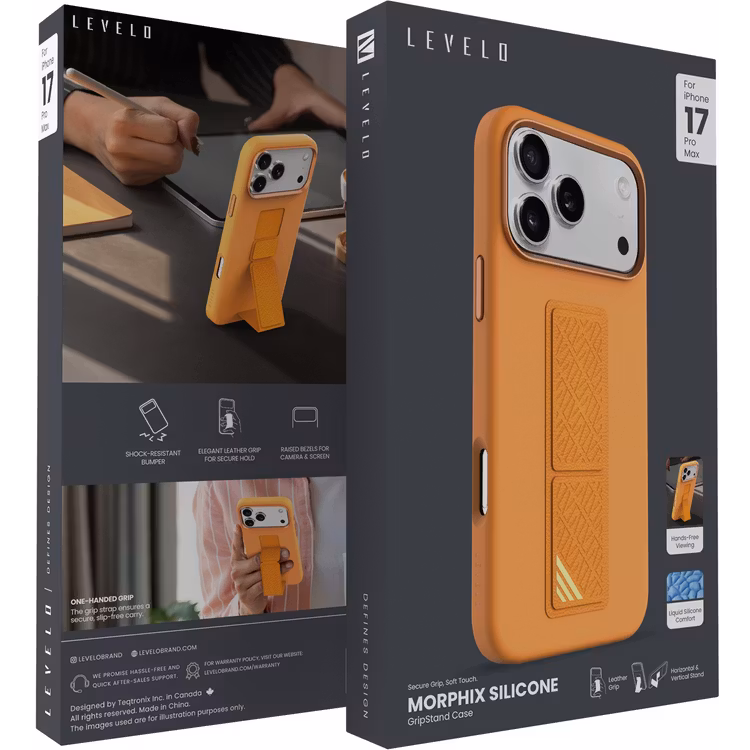 LEVELO IPHONE 17 PRO MAX MORPHIX SILICONE CASE WITH LEATHER GRIP ORANGE LVLMRPS17PMORG thumbnail 10