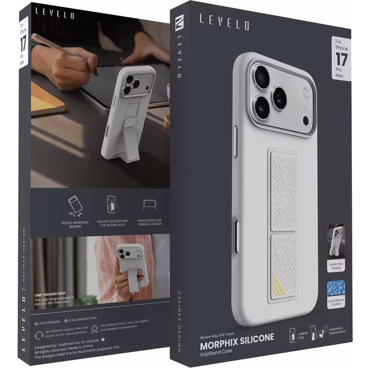 LEVELO IPHONE 17 PRO MORPHIX SILICONE CASE WOTH LEATHER GRIP SILVER LVLMRPS17PSL thumbnail 3