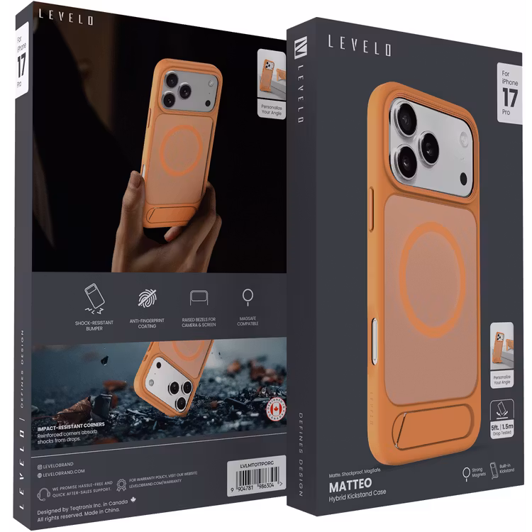 LEVELO MATTEO IPHONE 17 PRO HYBRID KICKSTAND CASE ORANGE LVLMTO17PORG thumbnail 15