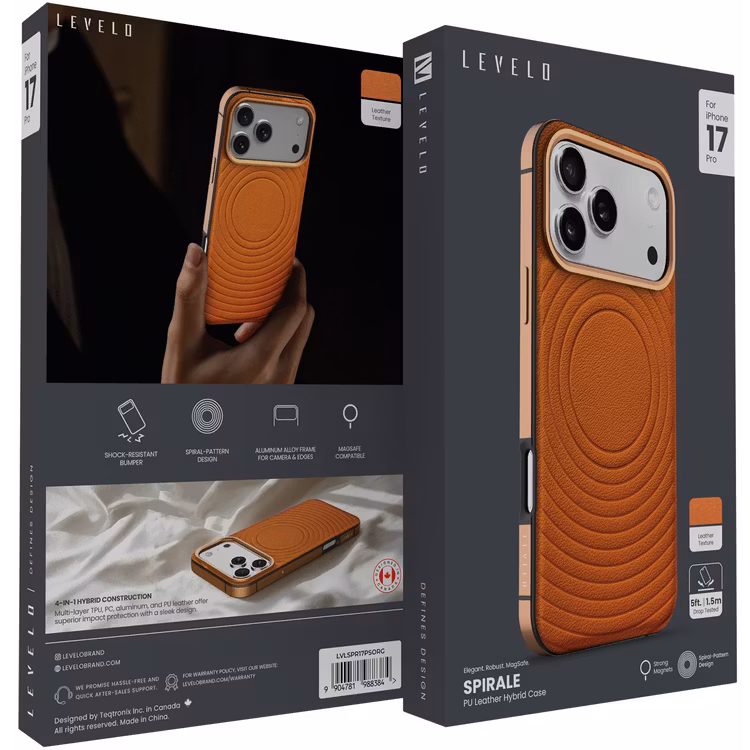 LEVELO SPIRALE IPHONE 17 PRO PU LEATHER HYBRID CASE SUNRISE ORANGE LVLSPR17PSORG thumbnail 8