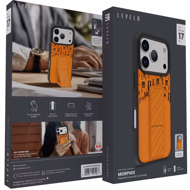 LEVELO MORPHIX IPHONE 17 PRO GRIPSTAND CASE WITH CARD HOLDER SUNRISE ORANGE LVLMRPGCIP17PSORG thumbnail 14
