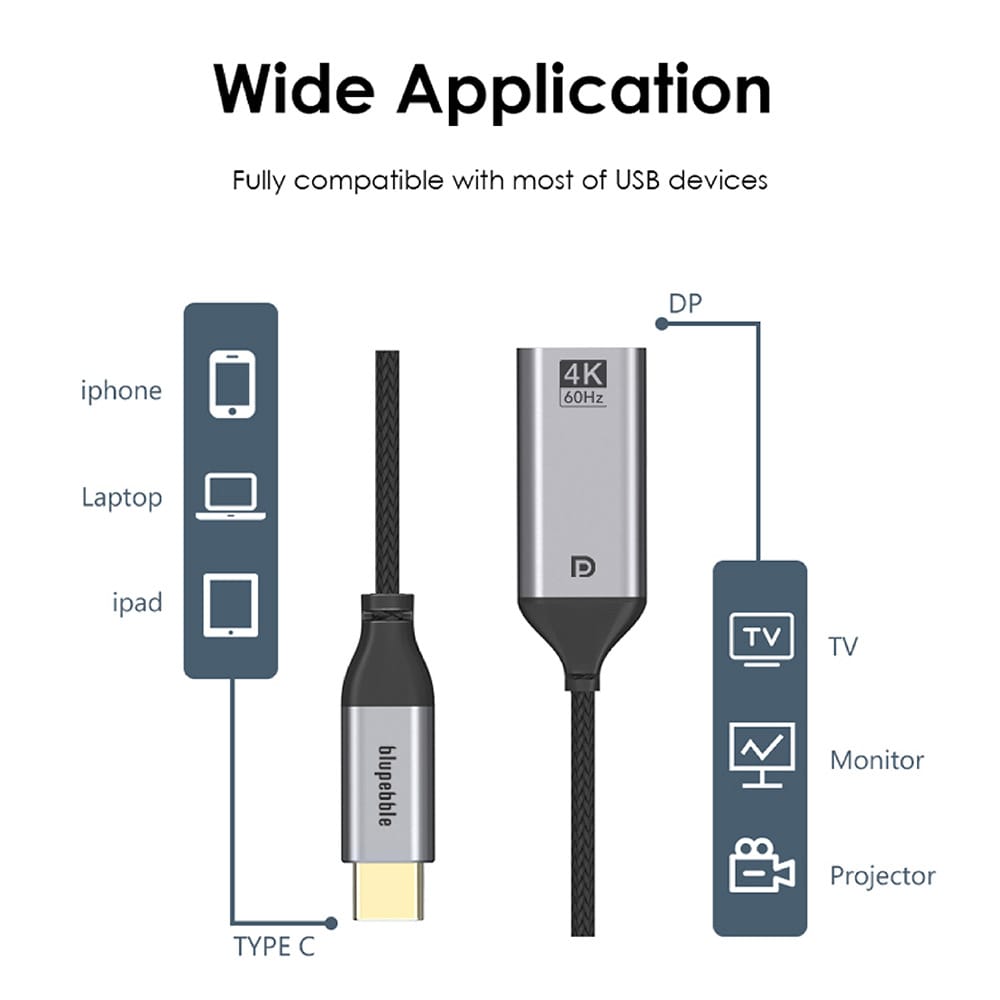 BLUPEBBLE USB-C TO 4K HDMI ADAPTER GRAY  BP-C4KHDMI-GY thumbnail 3