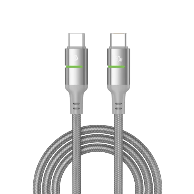 POWERO PLUS LUCENT ALLOY BRAIDED CABLE WITH LED INDICATOR TYPE C TO TYPE C 60W 1.2M GREY PR-LCBD12CC-GY