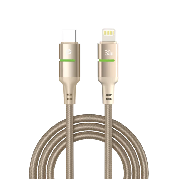 POWERO PLUS LUCENT ALLOY BRAIDED CABLE WITH LED INDICATOR TYPE C TO LIGHTNING 30W 1.2M DESERT TITANIUM PR-LCBD12CL-DT