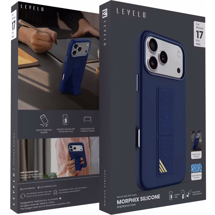 LEVELO IPHONE 17 PRO MORPHIX SILICONE CASE WITH LEATHER GRIP DARK BLUE LVLMRPS17PDBK thumbnail 3