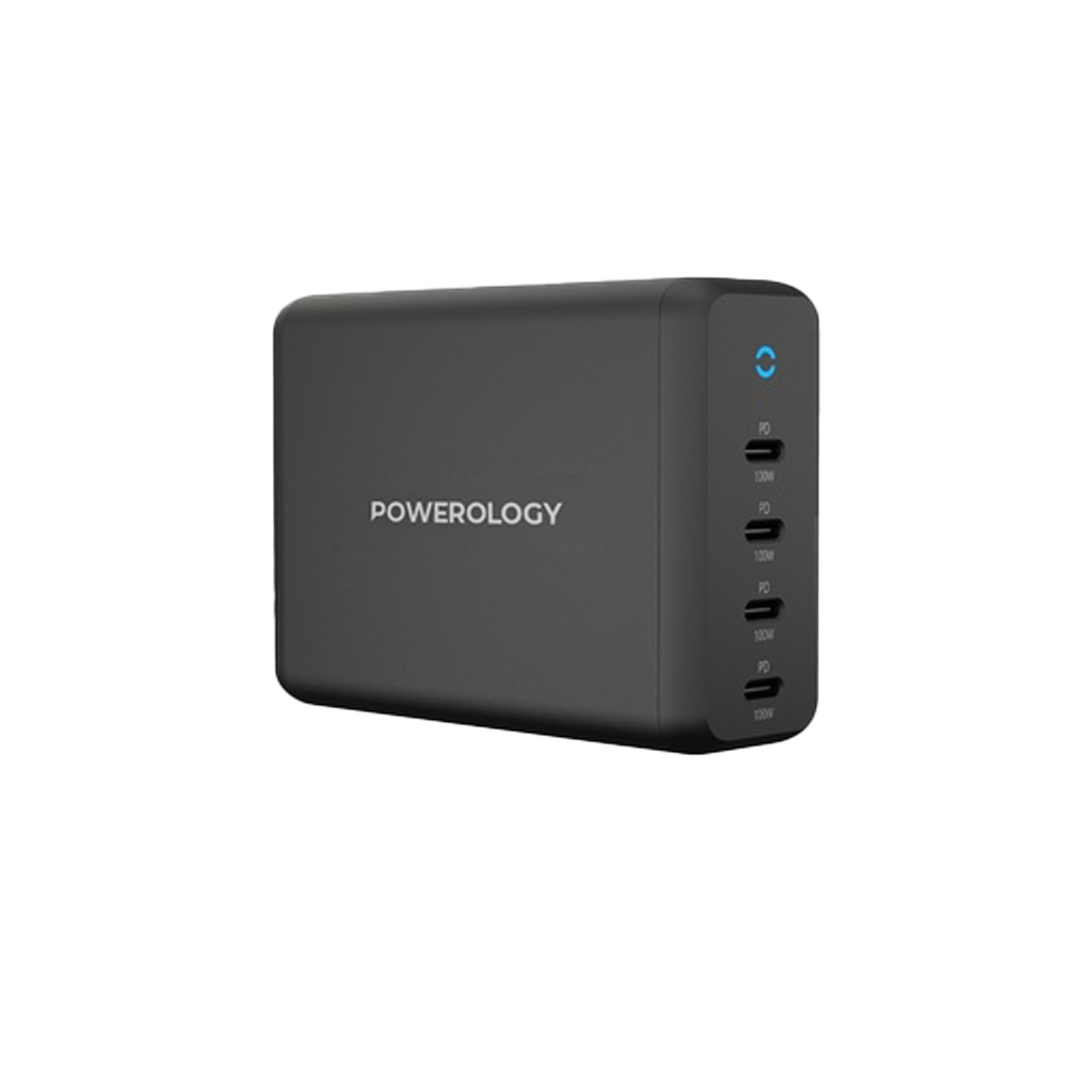 POWEROLOGY 165W GAN DESKTOP CHARGER WITH 4X PD PORT UK AC CABLE PD100W BLACK