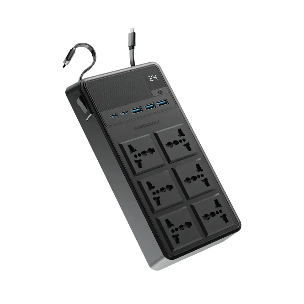 POWEROLOGY 2500W 6 AC POWER STRIP BUILT IN RETRACTABLE CABLES PWCUQC030