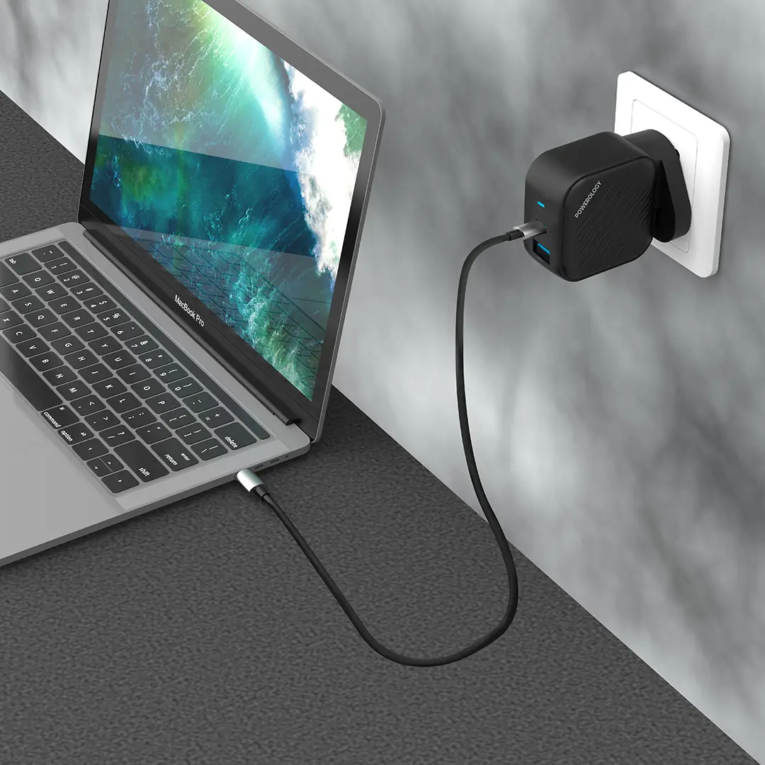 POWEROLOGY GAN DUAL PORT WALL CHARGER BLACK PWCUQC036 thumbnail 9