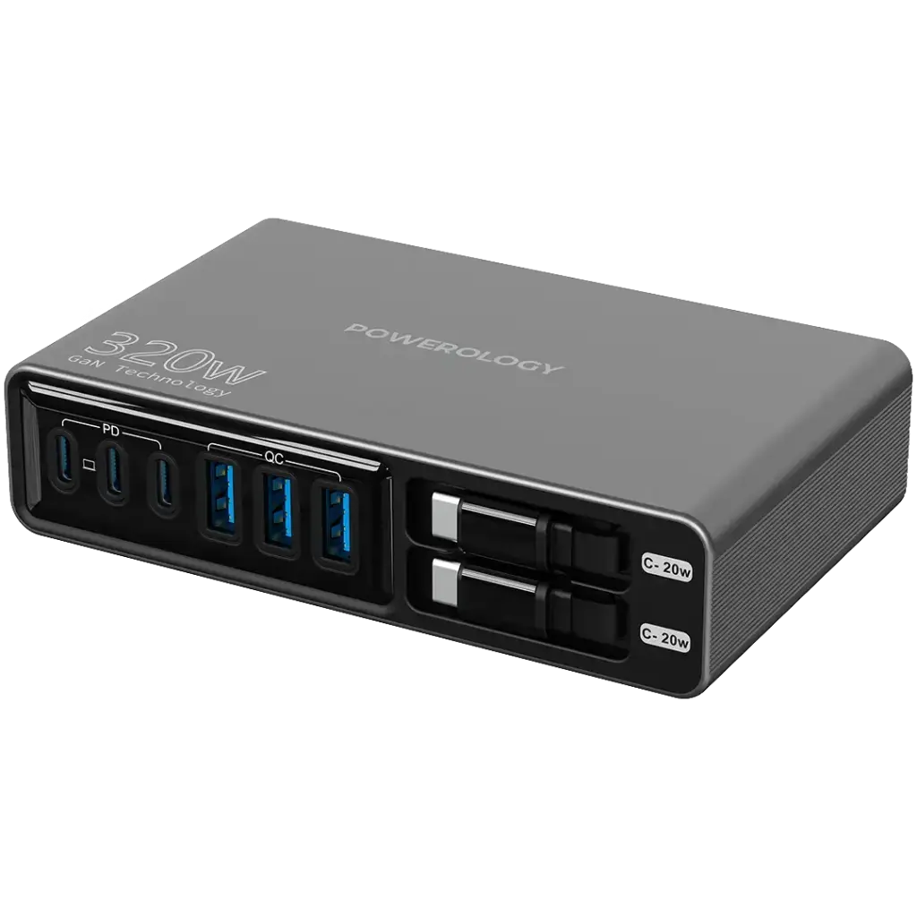 POWEROLOGY UNIVO GAN320W CHARGING STATION PD100W BLACK-PWCUQ049BK