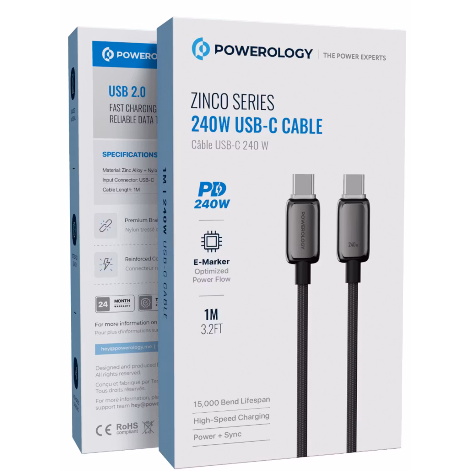 POWEROLOGY ZINCO SERIES 240W USB C CABLE 1M DARK GREY PWDC240DGY thumbnail 3