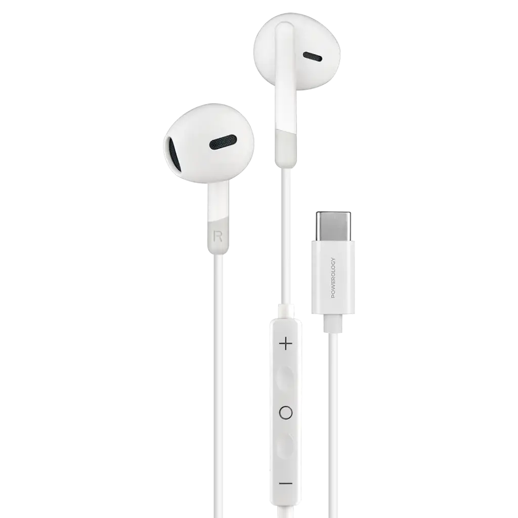 POWEROLOGY TYPE C STEREO EARPHONES WHITE PWEPHCR17WH
