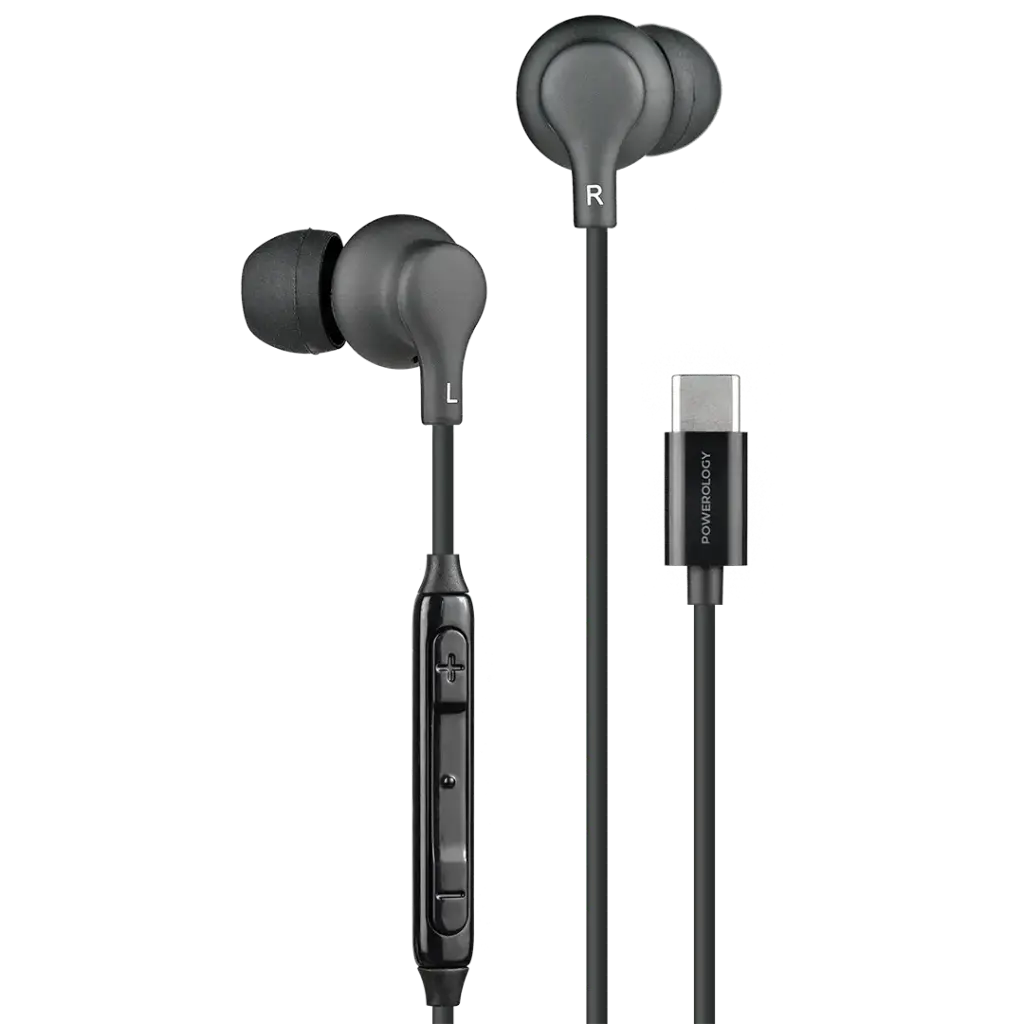 POWEROLOGY TYPE C IN EAR STEREO EARPHONES BLACK PWEPHCR28BK
