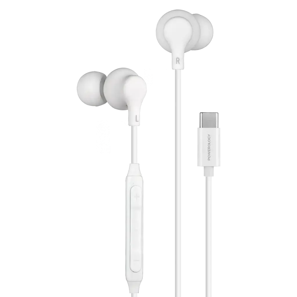 POWEROLOGY TYPE C IN EAR STEREO EARPHONES WHITE PWEPHCR28WH
