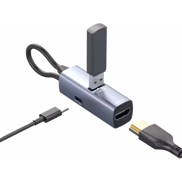 POWEROLOGY ALUMINUM MINI USB-C HUB PD100W BLACK PWJT424BK thumbnail 2