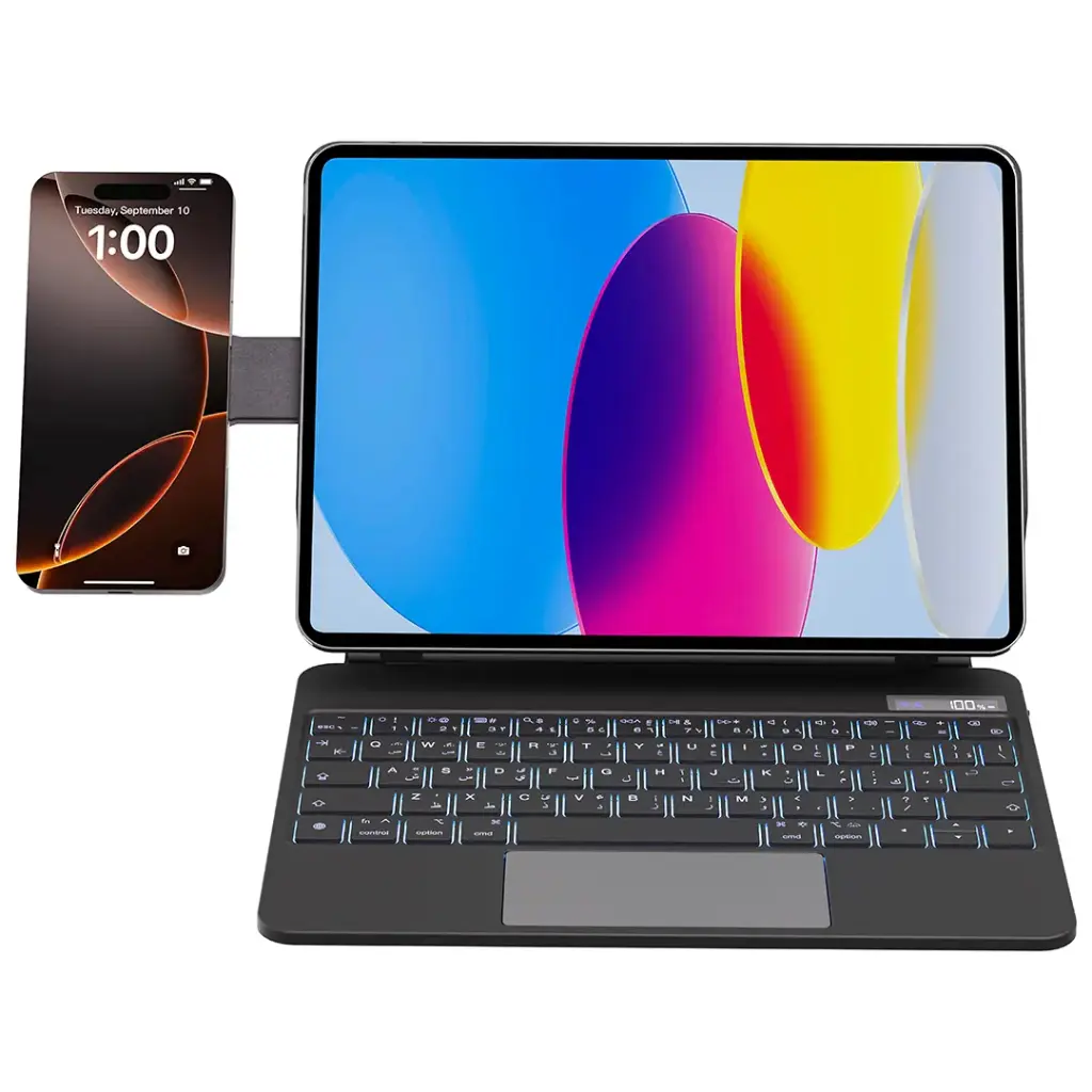 POWEROLOGY IPAD 10TH GEN DYNABOARD WIRELESS KEYBOARD CASE WITH MAGSAFE PHONE HOLDER BLACK PWMK10BK