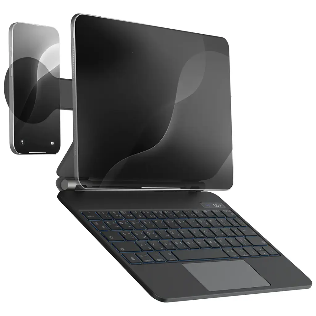 POWEROLOGY DYNABOARD WIRELESS KEYBOARD CASE WITH MAGSAFE PHONE HOLDER FOR IPAD PRO 11 M4 BLACK PWMK11BK