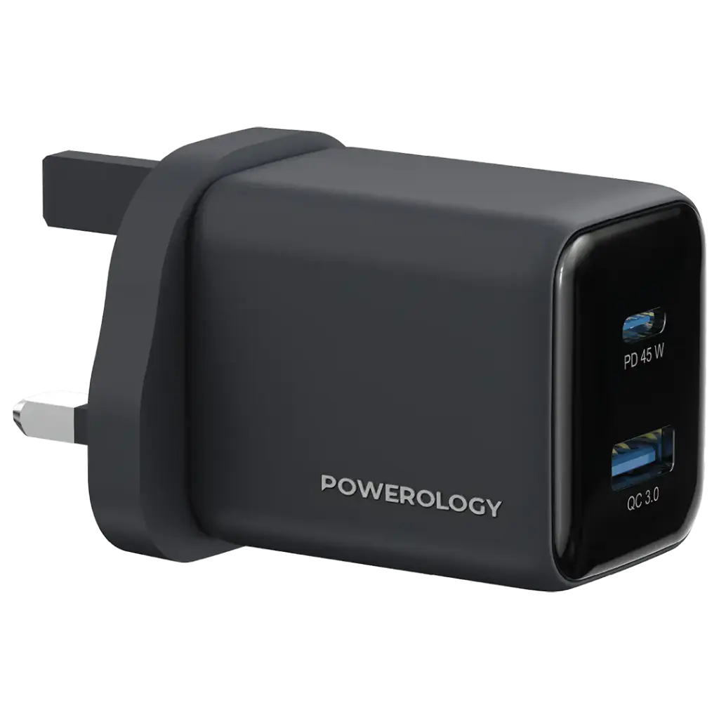 POWEROLOGY VOLT-X 45W DUAL PORT GAN WALL CHARGER BLACK PWP4845ABK thumbnail 2