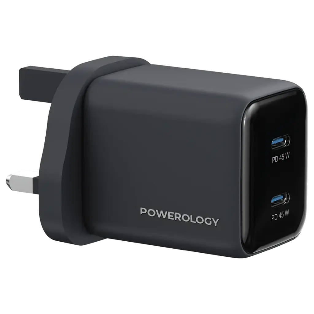 POWEROLOGY VOLT-X 45W DUAL PORT GAN WALL CHARGER BLACK PWP4845AWCBK