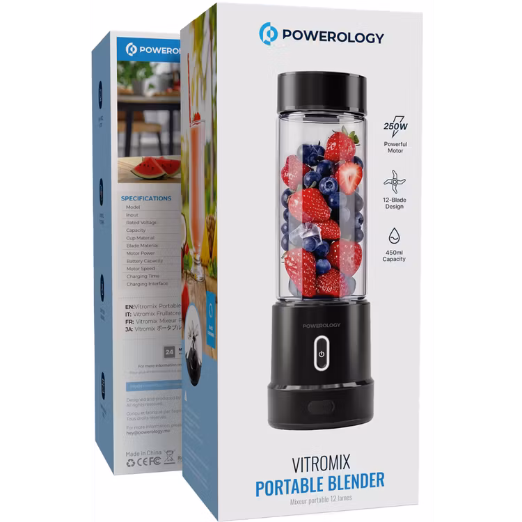 POWEROLOGY VITROMIX PORTABLE BLENDER MIXEUR PORTABLE 12 LAMES BLACK PWPBGNA16BK thumbnail 2