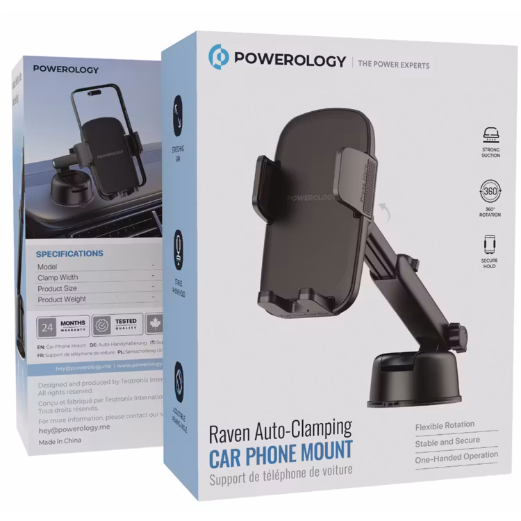 POWEROLOGY RAVEN AUTO CLAMPING CAR PHONE MOUNT BLACK PWRLX08BK thumbnail 5