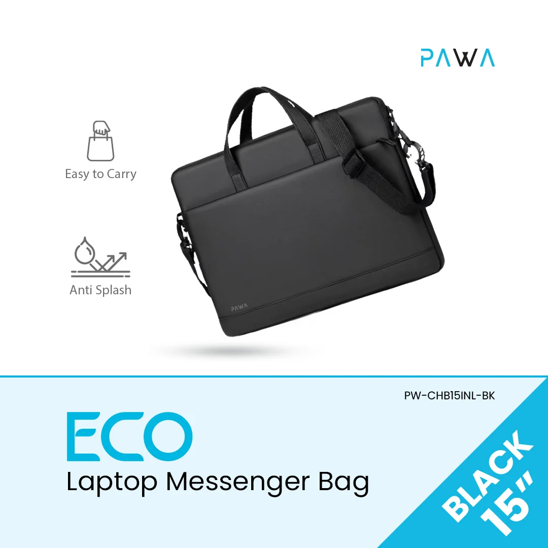 PAWA ECO LAPTOP MESSENGER BAG 15 INCH BLACK PW-CHB15INL-BK thumbnail 2