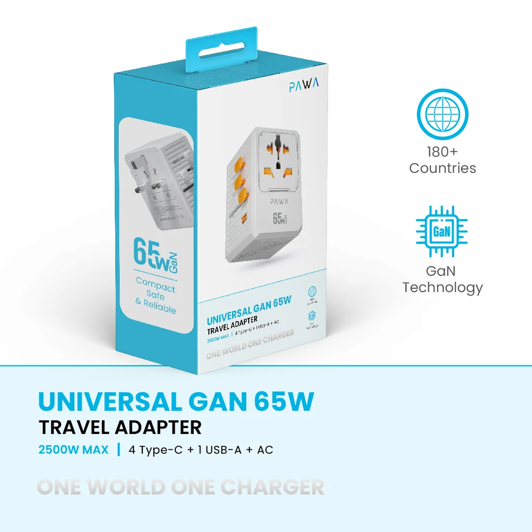 PAWA UNIVERSAL GAN 65W TRAVEL ADAPTER WHITE PW-TCUTA65W-WH thumbnail 4