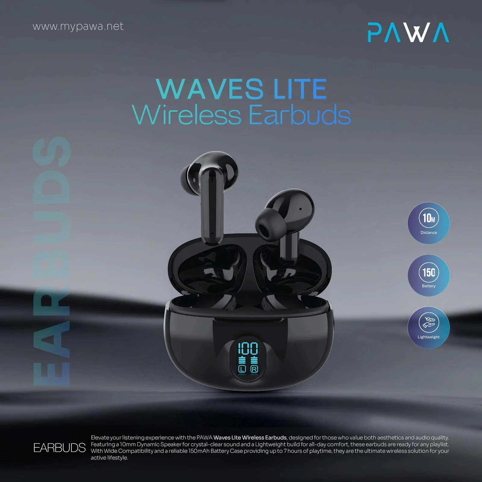 PAWA WAVES LITE WIRELESS EARBUDS BLACK PW-EBW054-BK thumbnail 5