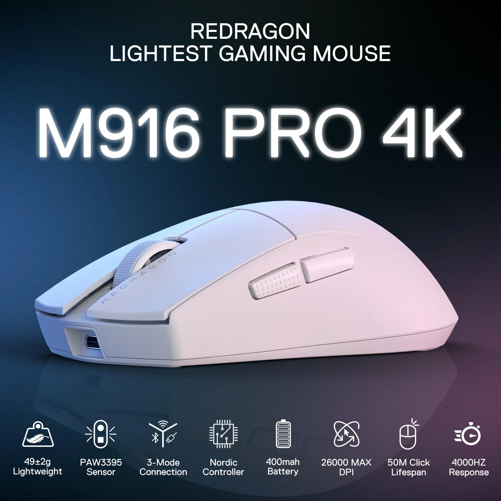 Redragon K1ng Pro M916 Wired Gaming Mouse – Precision, Power, and Style in White thumbnail 6