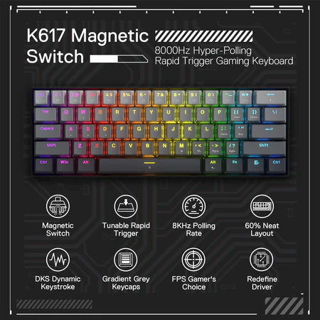 Redragon Fizz RGB Wired 61 Keys Mechanical Keyboard (K617CTB-RGB) - Compact Design with Customizable Lighting thumbnail 2