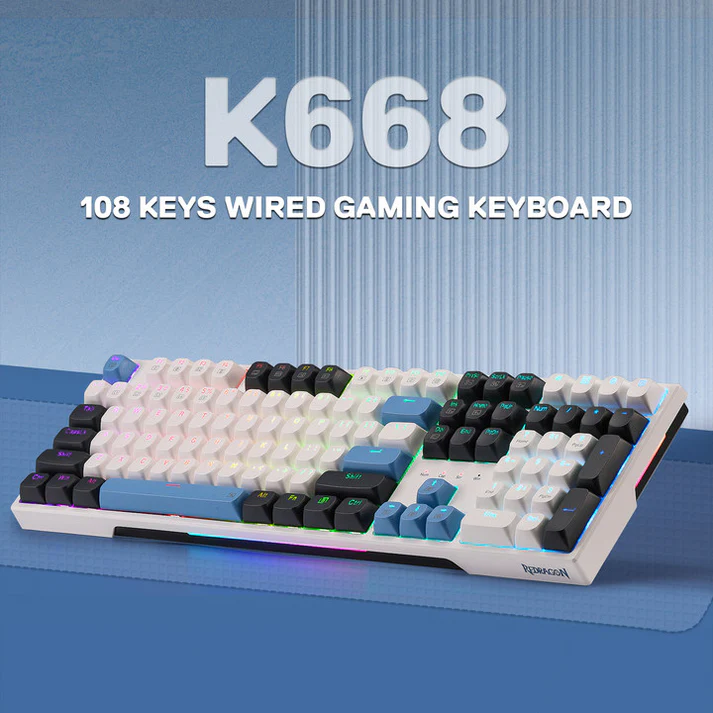 REDRAGON TRUNDLE RGB WIRED 108 KEY MECHANICAL GAMING KEYBOARD K668WGB-RGB thumbnail 2