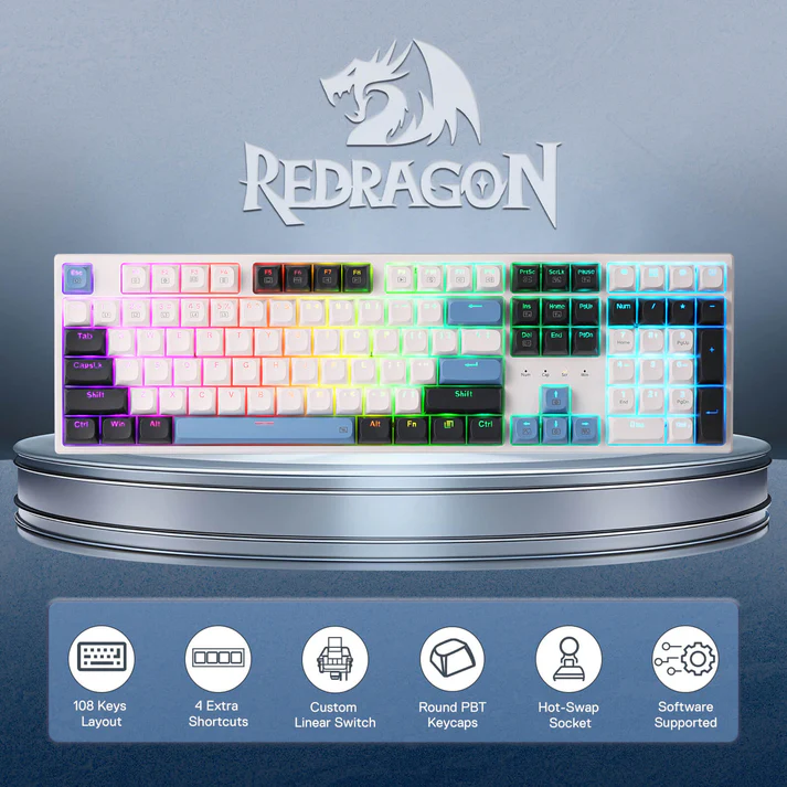 REDRAGON TRUNDLE RGB WIRED 108 KEY MECHANICAL GAMING KEYBOARD K668WGB-RGB thumbnail 3