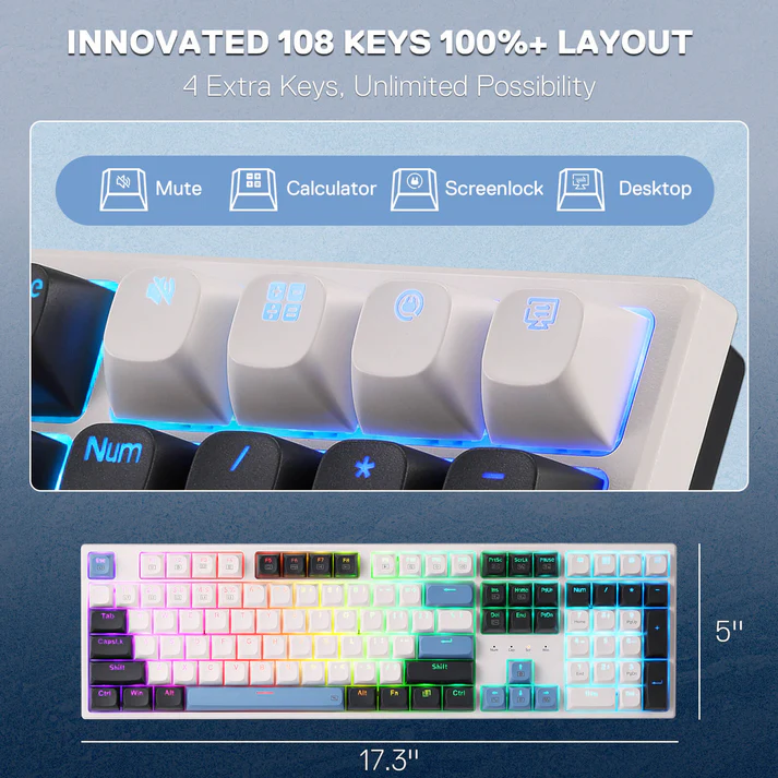 REDRAGON TRUNDLE RGB WIRED 108 KEY MECHANICAL GAMING KEYBOARD K668WGB-RGB thumbnail 4