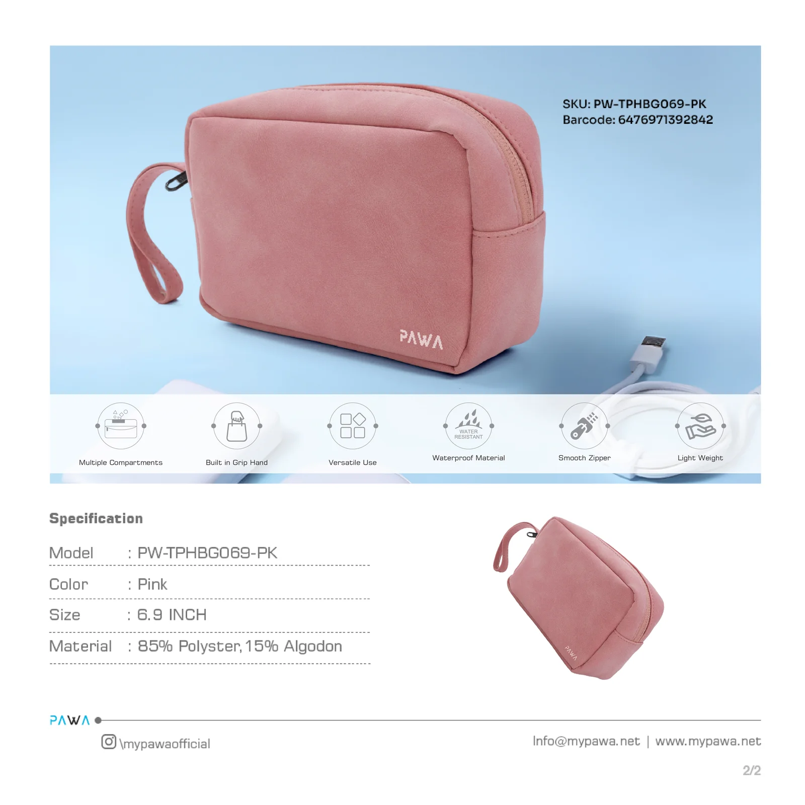 PAWA BELLO TRAVEL POUCH PINK PW-TPHBG069-PK thumbnail 4