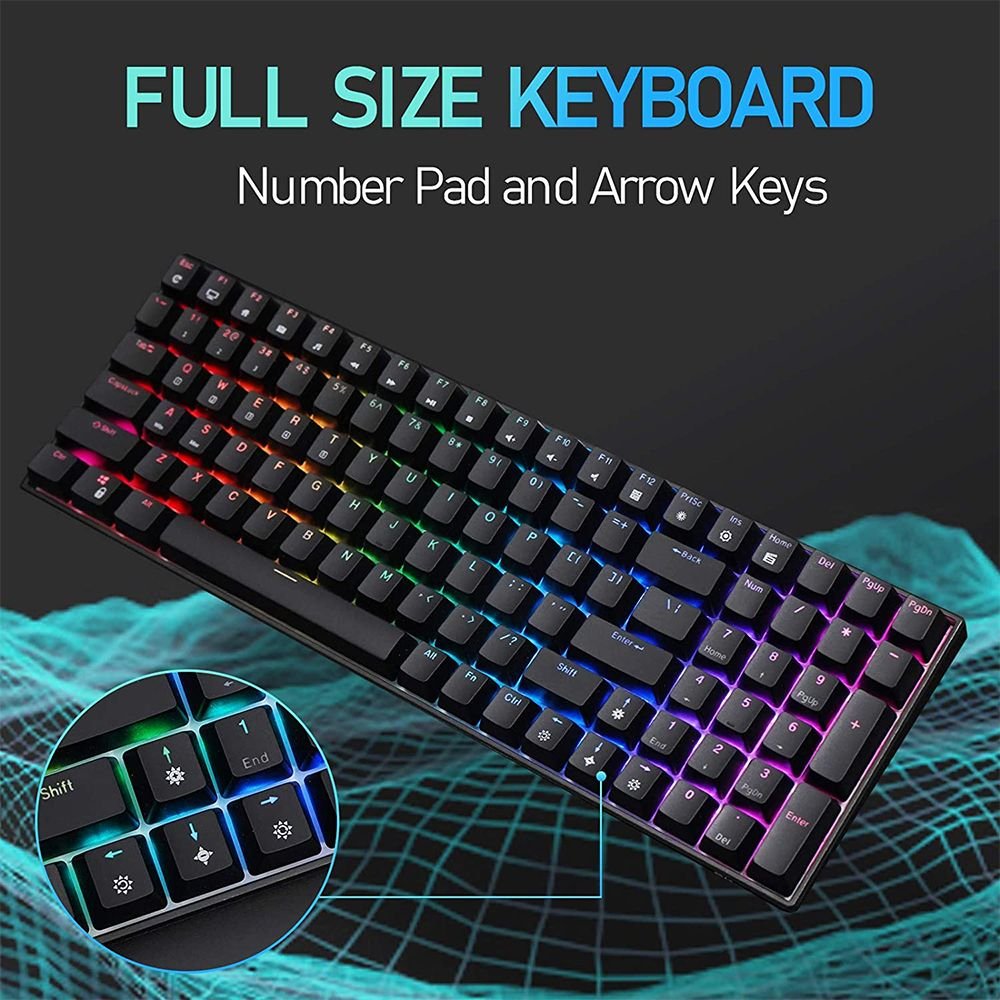 ROYAL KLUDGE GAMING KEYBOARD RGB TRI MODE HOT PLUG BLUE SWITCH BLACK RK100 thumbnail 3