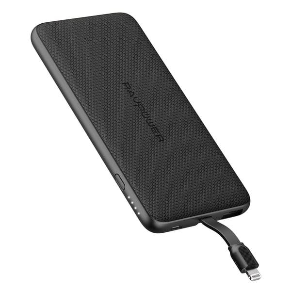 RAVPOWER 5000MAH POWER BANK WITH BULIT-IN LIGHTNING CABLE BLACK RP-PB098