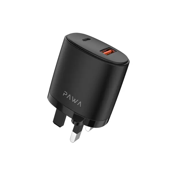 PAWA SOLID TRAVEL CHARGER DUAL PORT PD+QC UK STANDARD BLACK PW-PDQC3UK-BK