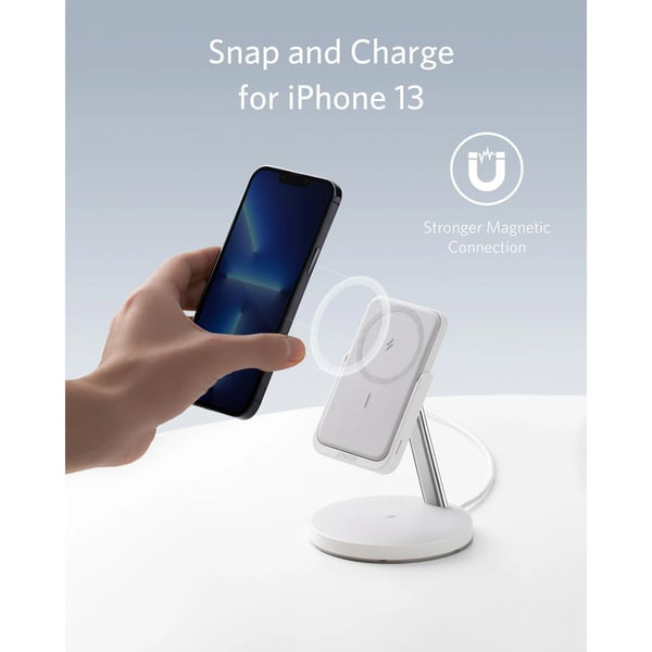 Anker 633 Magnetic Wireless Charger – Foldable MagGo Stand with 5,000 mAh Battery & 25 W USB‑C, White (B25A7221) thumbnail 5