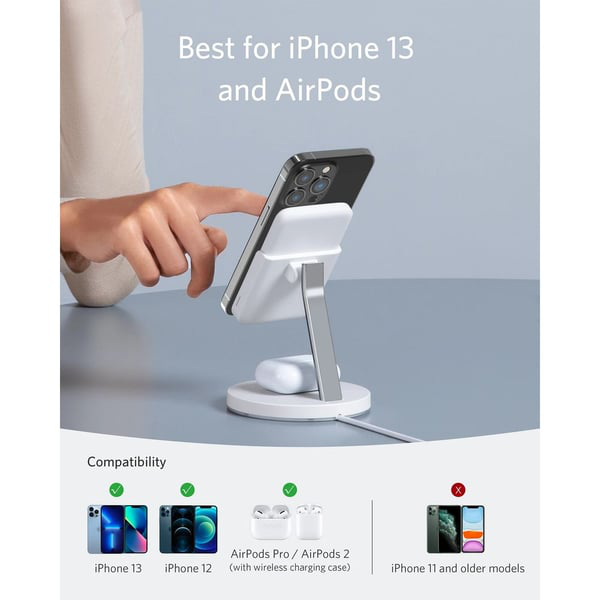 Anker 633 Magnetic Wireless Charger – Foldable MagGo Stand with 5,000 mAh Battery & 25 W USB‑C, White (B25A7221) thumbnail 4
